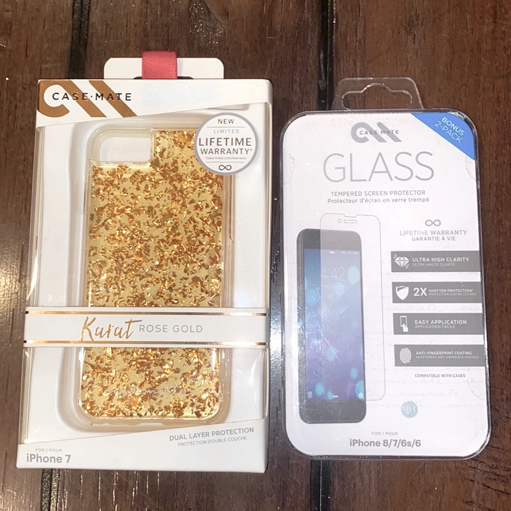 Case-Mate Karat Rose Gold Case iPhone 6 6s 7 8 + Glass Screen Protector (2)